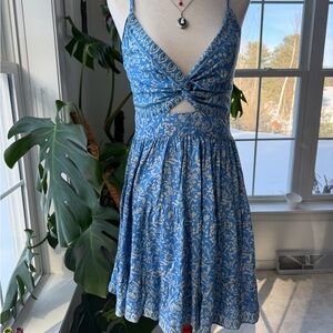 Blue Floral Summer Dress with Cutout Detail